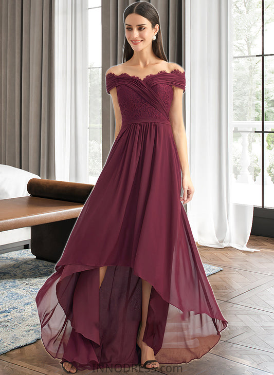 Jazlene A-Line Off-the-Shoulder Asymmetrical Bridesmaid Dress With Lace DPP0013070