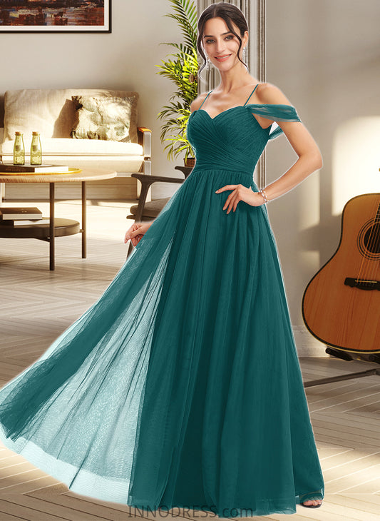 Sanai A-Line V-neck Floor-Length Bridesmaid Dress With Ruffle DPP0013072