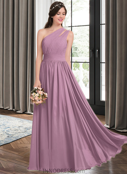 Vivian A-line One Shoulder Floor-Length Chiffon Bridesmaid Dress With Ruffle DPP0013080