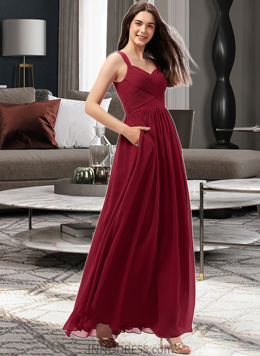 Cindy A-Line Sweetheart Floor-Length Chiffon Bridesmaid Dress With Ruffle Pockets DPP0013087