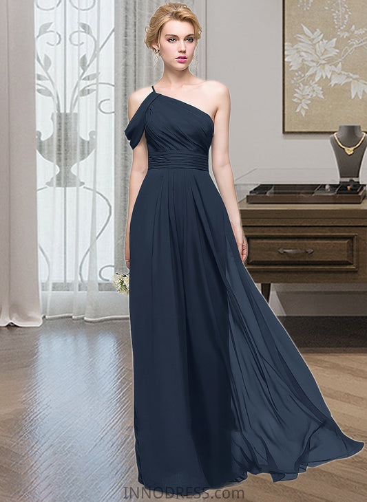 Zoie A-line One Shoulder Floor-Length Chiffon Bridesmaid Dress With Ruffle DPP0013091