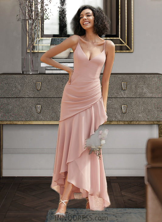 Leyla Trumpet/Mermaid V-neck Asymmetrical Bridesmaid Dress With Ruffle DPP0013094