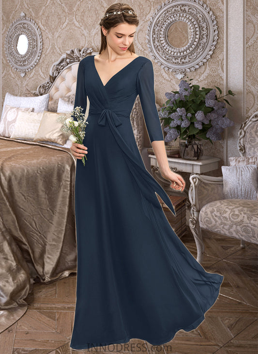 EmeryPiper A-Line V-neck Floor-Length Chiffon Bridesmaid Dress With Ruffle Bow(s) DPP0013132