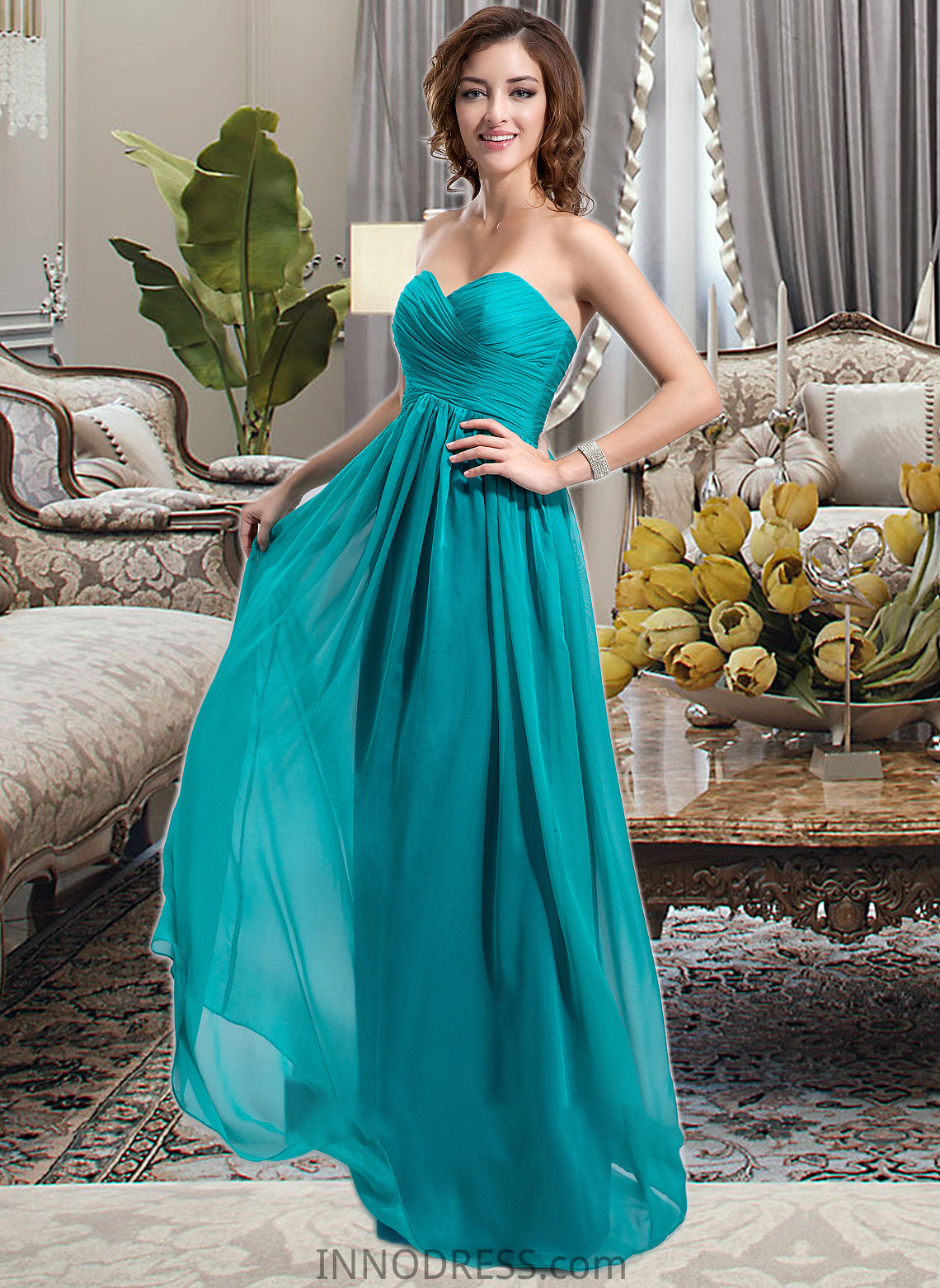 Shyla Chiffon Floor-length Empire Bridesmaid Dress with Sweetheart Neckline DPP0013137