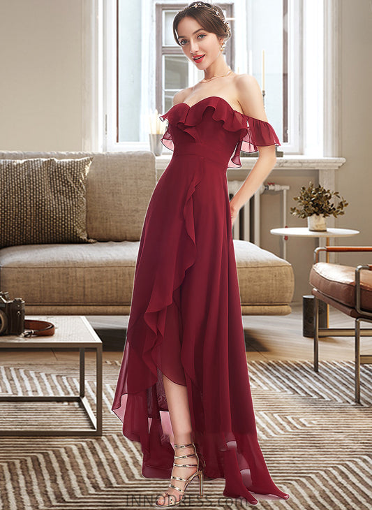 Presley A-Line Off-the-Shoulder Asymmetrical Bridesmaid Dress With Ruffle Split Front DPP0013141