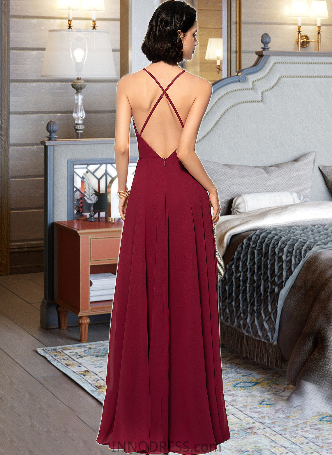 Alisha A-Line Scoop Neck Square Neckline Floor-Length Chiffon Bridesmaid Dress DPP0013146