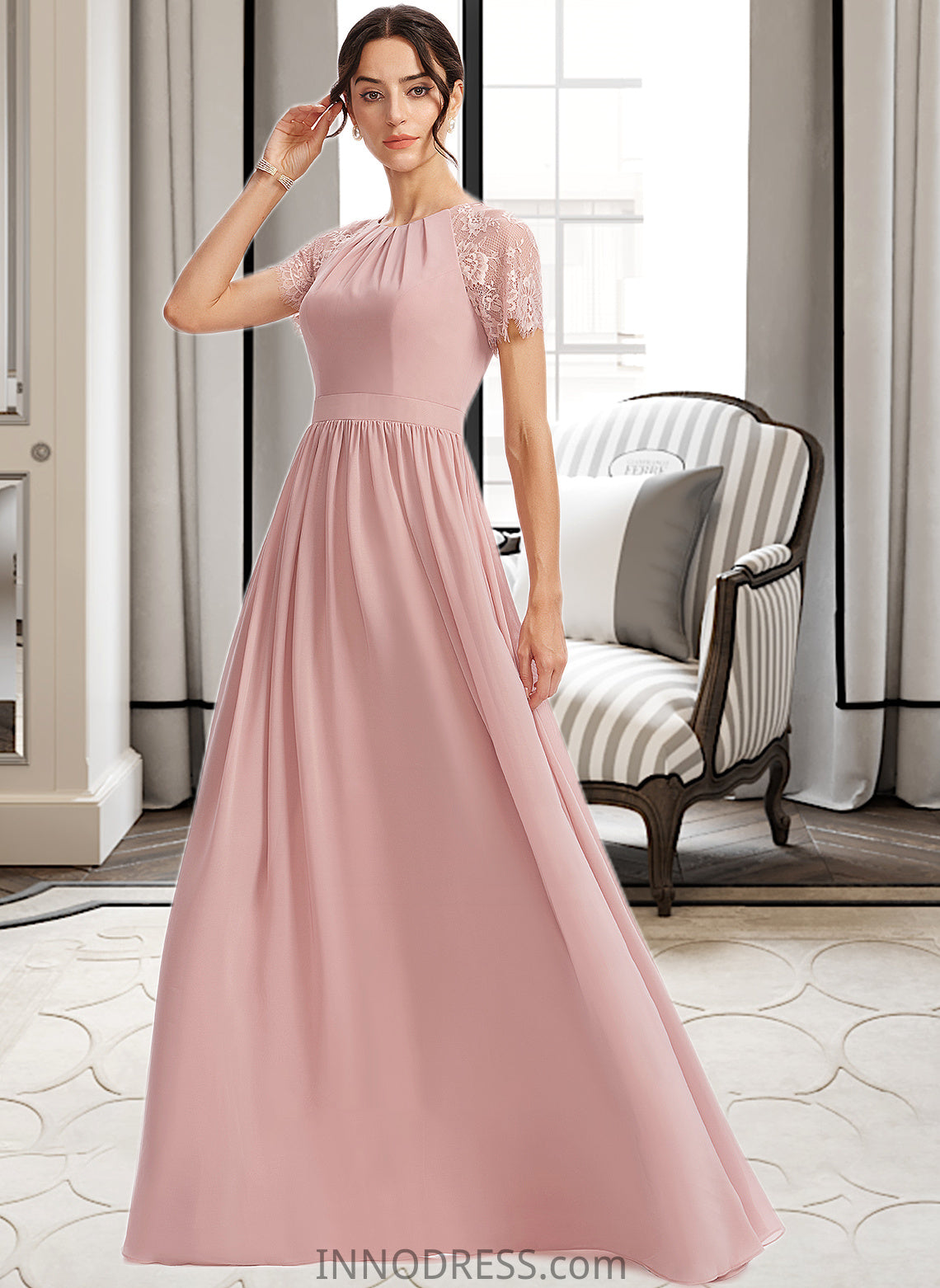 Yamilet A-Line Floor-Length Bridesmaid Dress With Lace DPP0013151