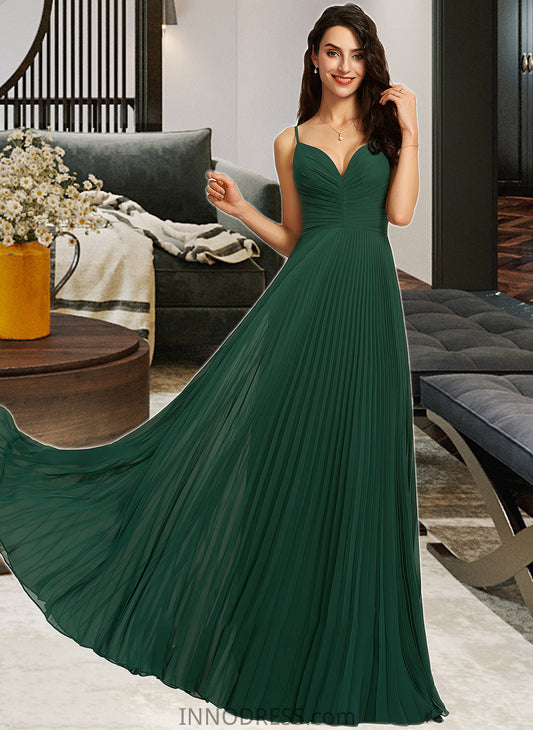 Amani A-Line V-neck Floor-Length Bridesmaid Dress With Pleated DPP0013159