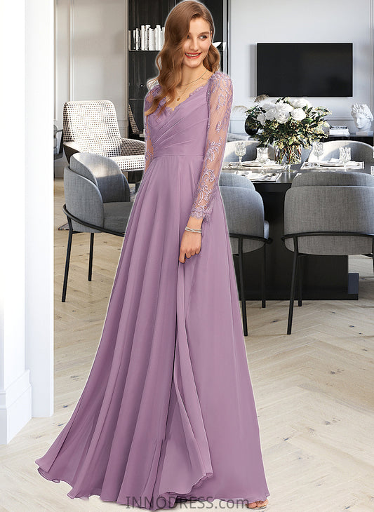 Phyllis A-Line V-neck Floor-Length Chiffon Bridesmaid Dress DPP0013162