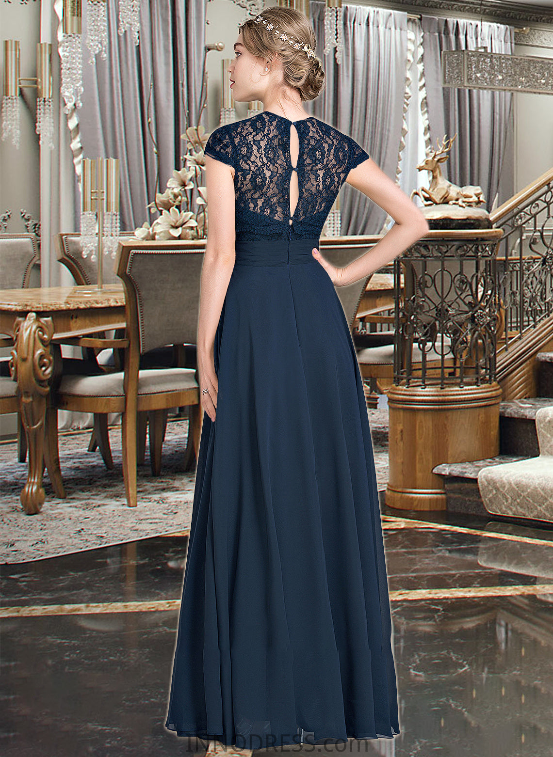 Brittany A-Line Sweetheart Floor-Length Chiffon Lace Bridesmaid Dress With Ruffle DPP0013163