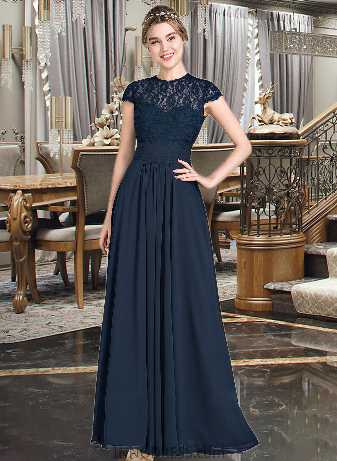 Brittany A-Line Sweetheart Floor-Length Chiffon Lace Bridesmaid Dress With Ruffle DPP0013163