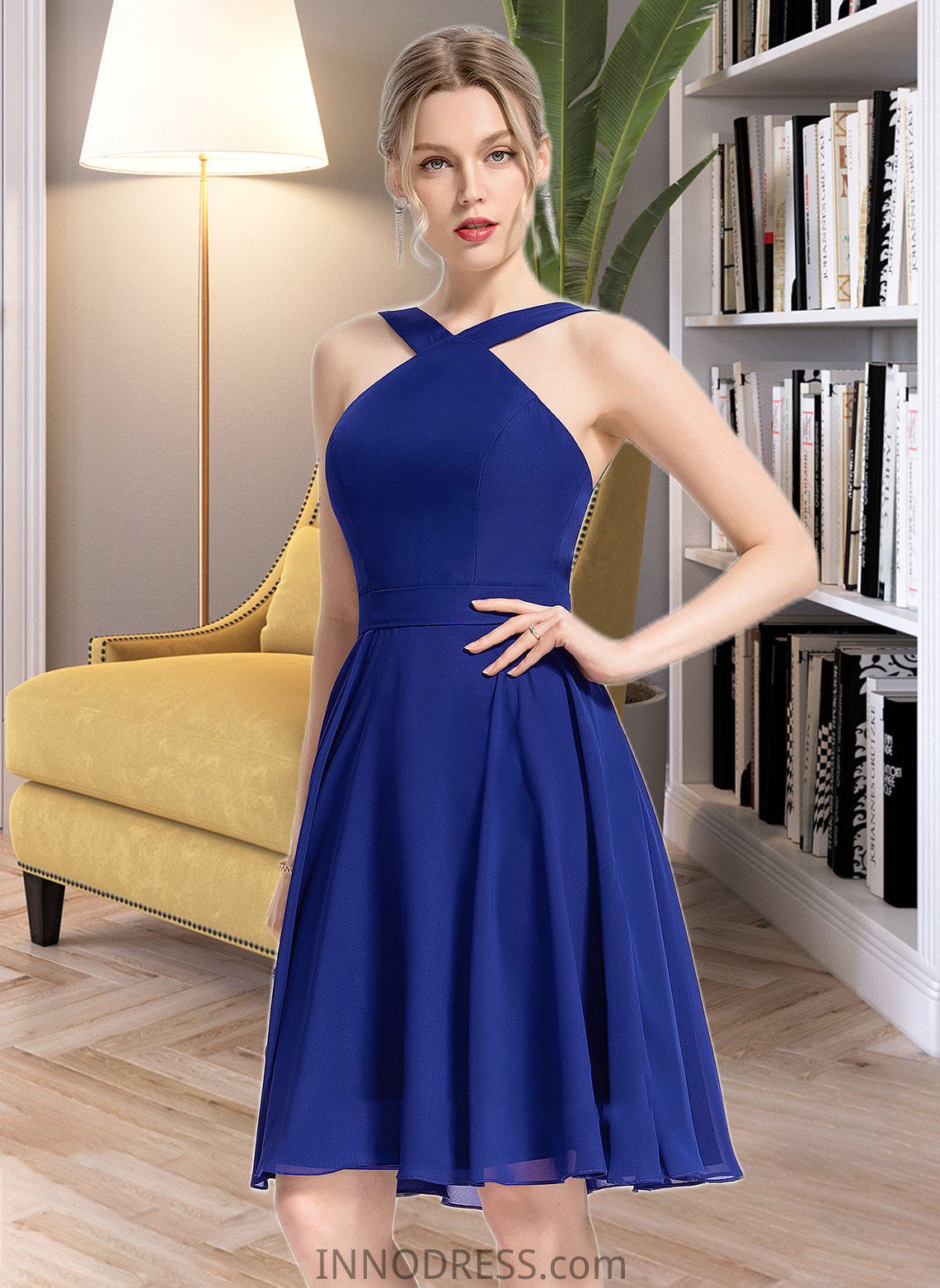 Kaylee A-line V-Neck Knee-Length Chiffon Bridesmaid Dress DPP0013170