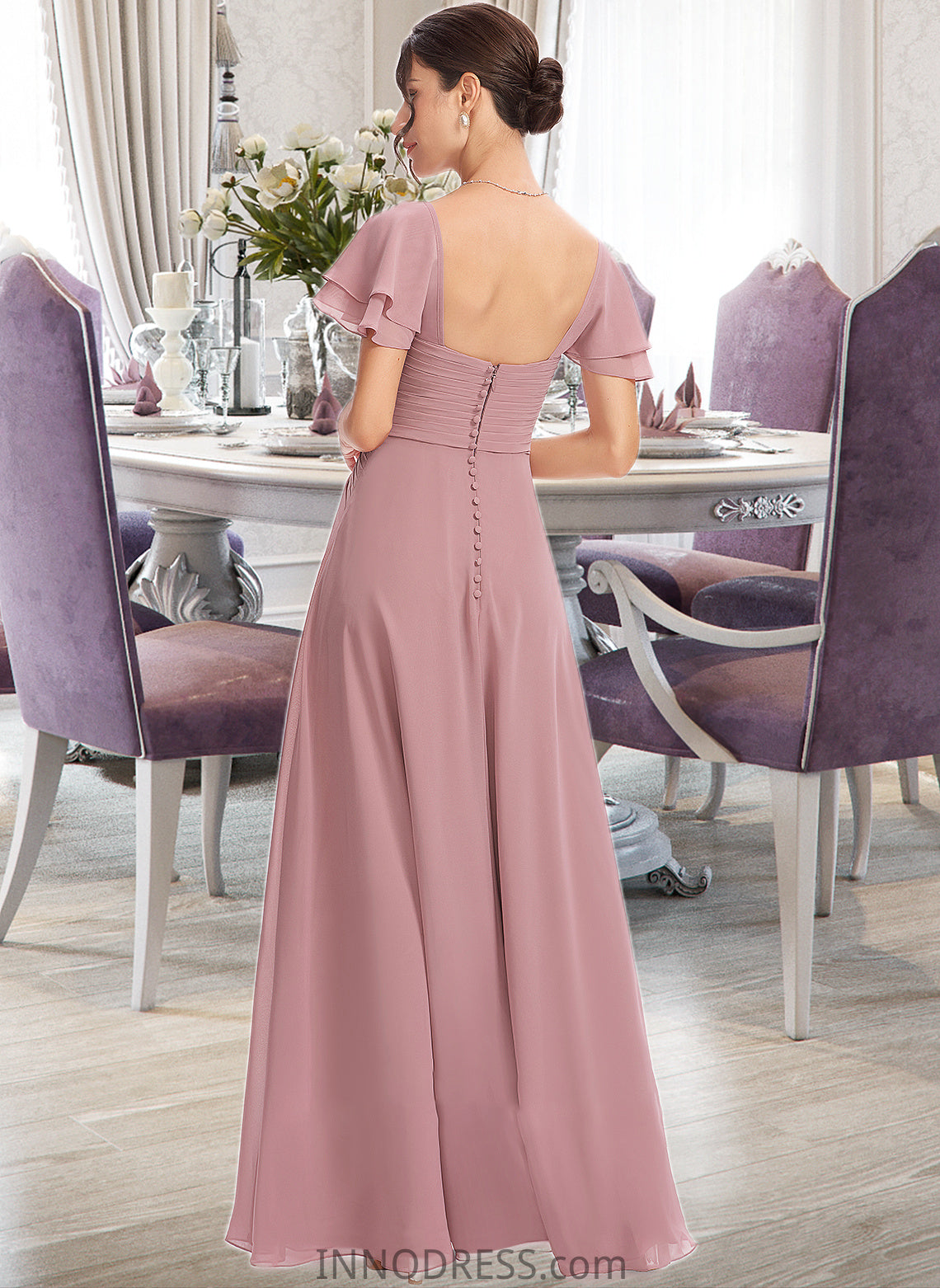 Prudence A-Line Square Neckline Floor-Length Bridesmaid Dress With Ruffle Cascading Ruffles DPP0013172