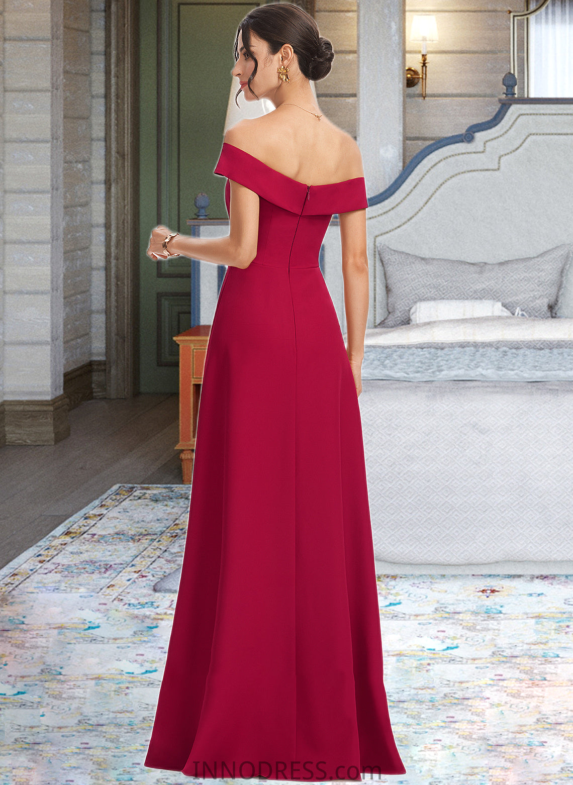 Jordan Sheath/Column Off-the-Shoulder Floor-Length Bridesmaid Dress With Ruffle DPP0013177