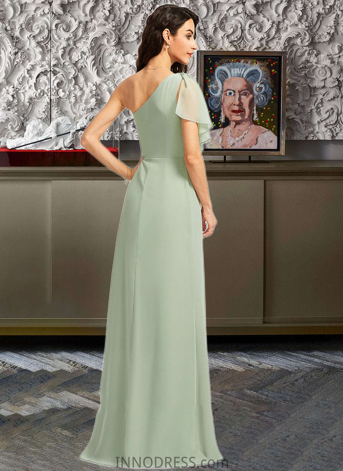 Gracelyn A-Line One-Shoulder Floor-Length Bridesmaid Dress With Ruffle Split Front DPP0013185