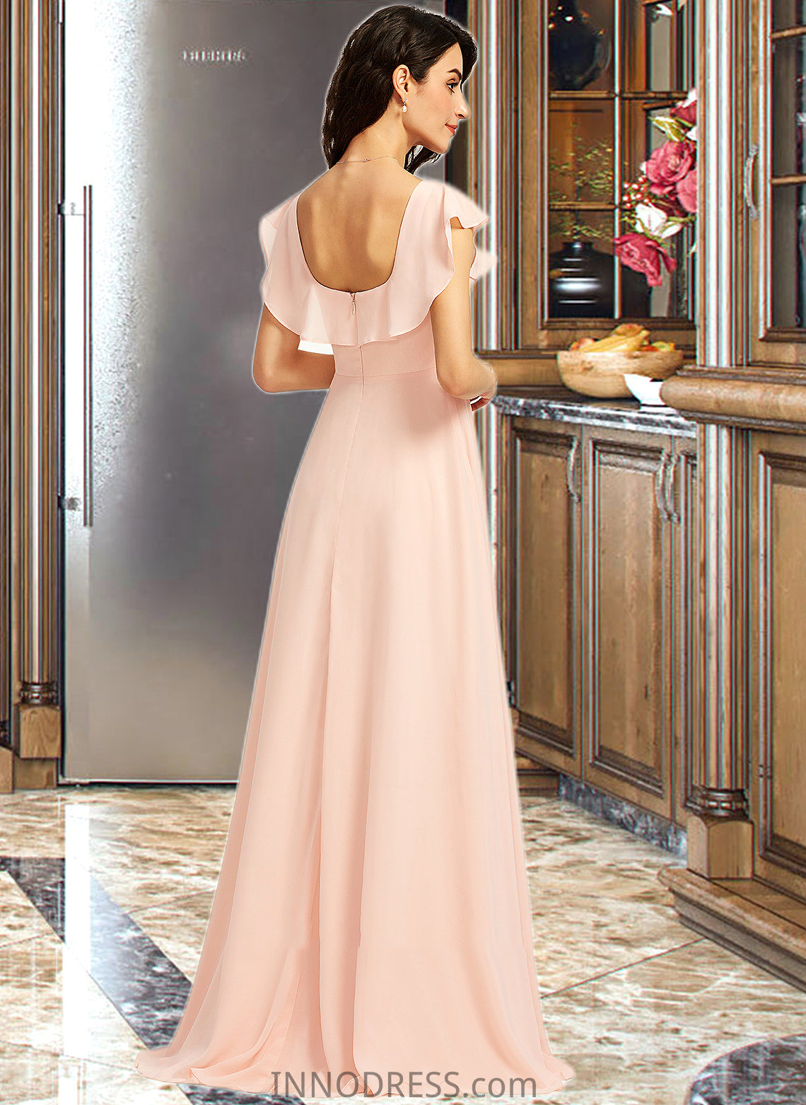 Jasmin A-Line Square Neckline Floor-Length Bridesmaid Dress With Split Front DPP0013186