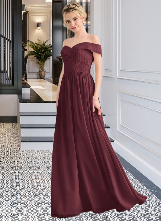 Tess A-Line Off-the-Shoulder Floor-Length Chiffon Bridesmaid Dress With Ruffle DPP0013190