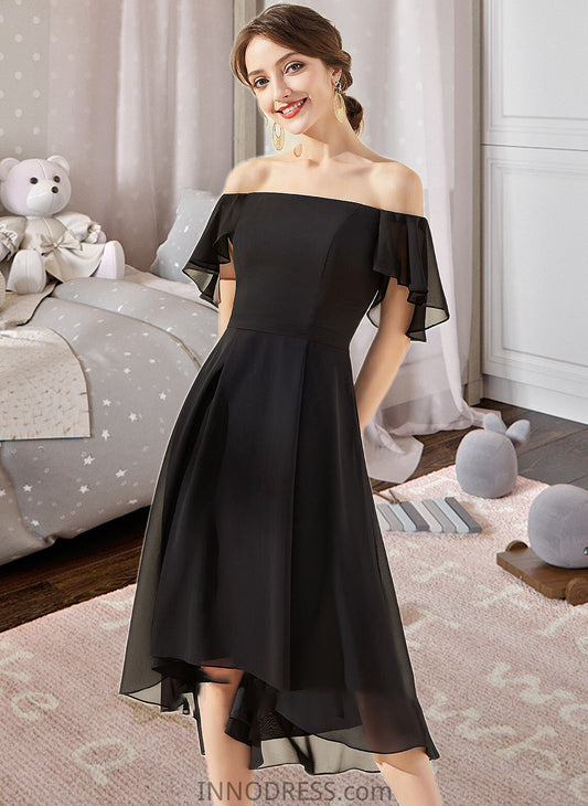 Esmeralda A-Line Off-the-Shoulder Asymmetrical Chiffon Bridesmaid Dress With Cascading Ruffles DPP0013224