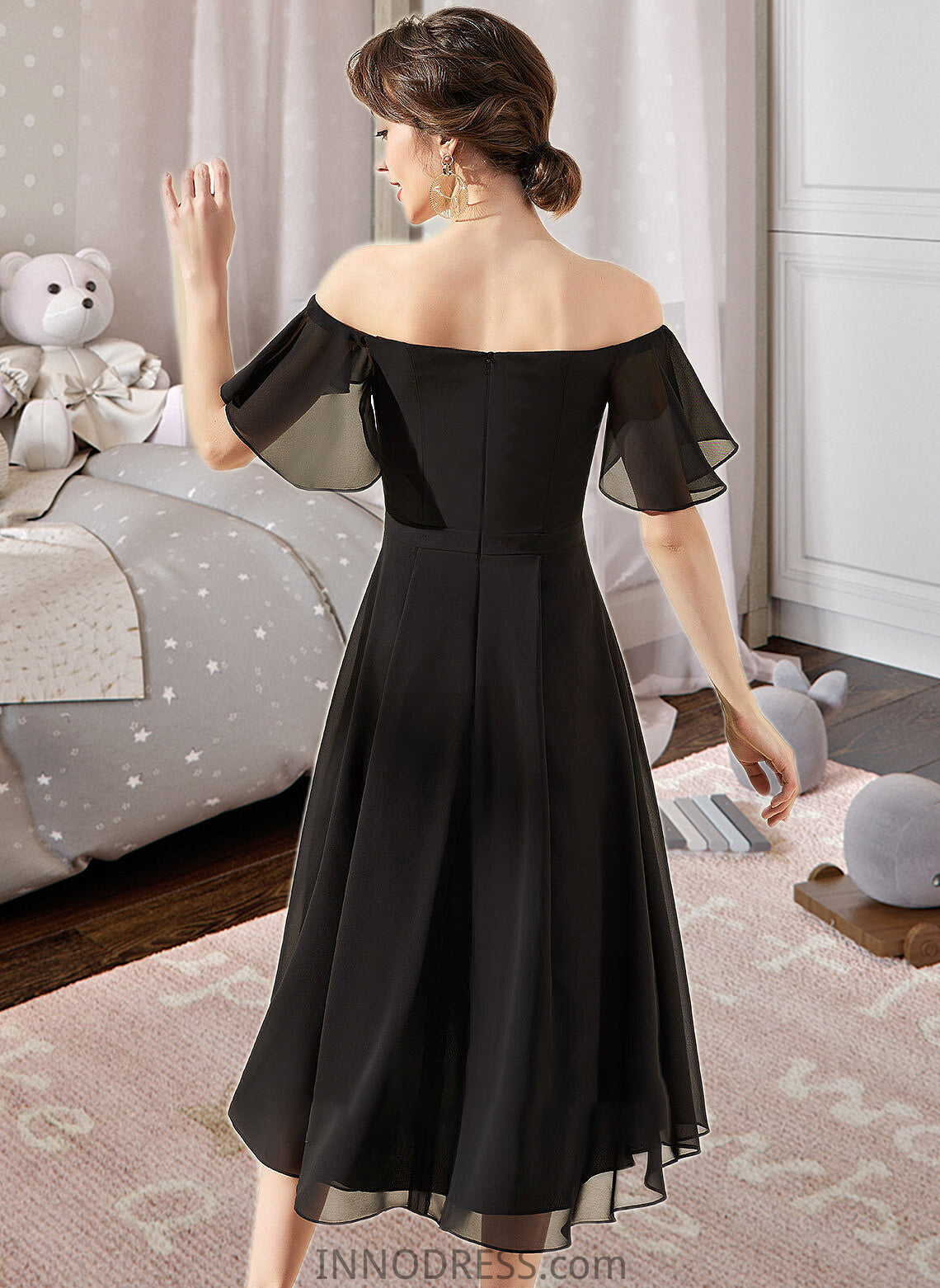 Esmeralda A-Line Off-the-Shoulder Asymmetrical Chiffon Bridesmaid Dress With Cascading Ruffles DPP0013224