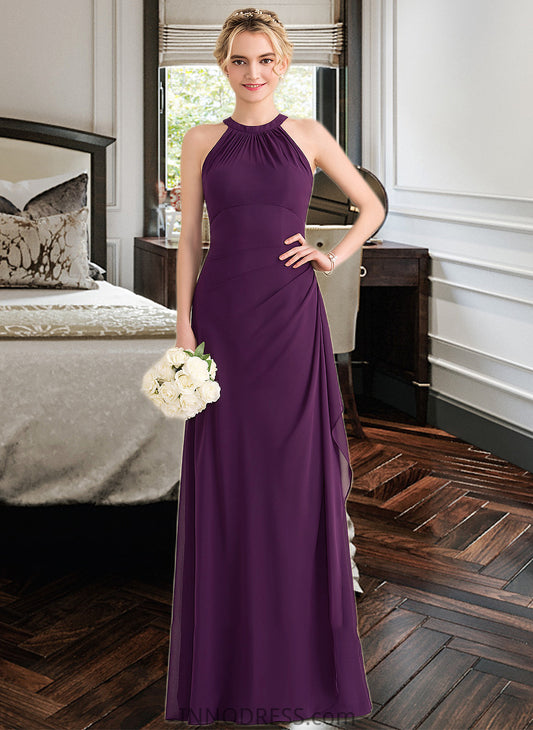 Adison A-Line Scoop Neck Floor-Length Chiffon Bridesmaid Dress With Cascading Ruffles DPP0013228