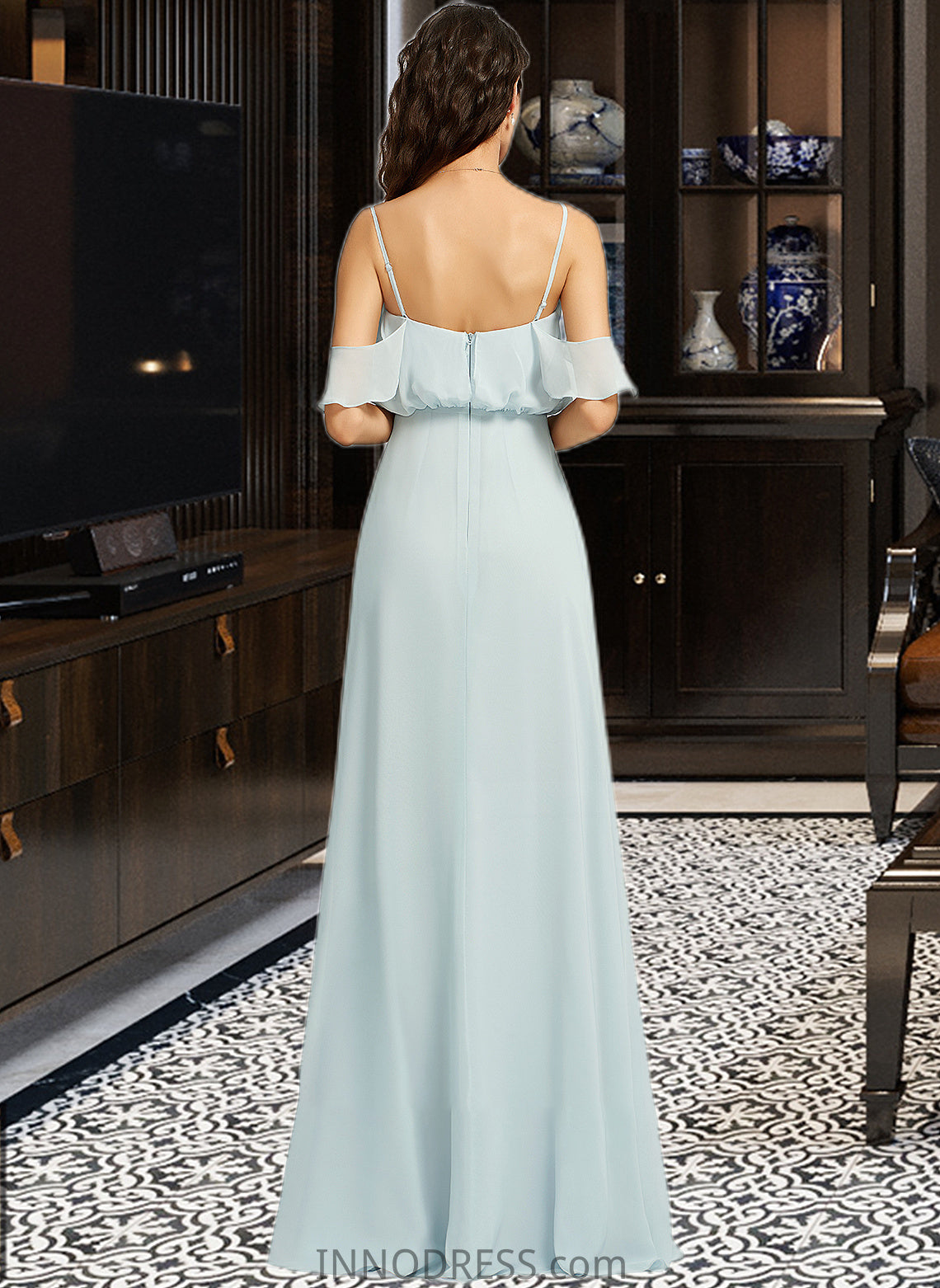 Skylar A-Line Off-the-Shoulder Floor-Length Bridesmaid Dress With Split Front DPP0013231