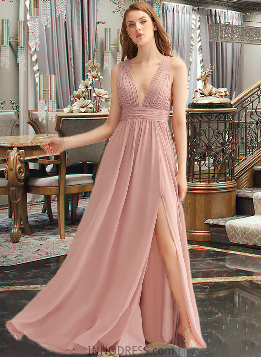 Kailyn A-LineV-neckFloor-LengthChiffonBridesmaidDressWithSplitFront#251361 DPP0013235