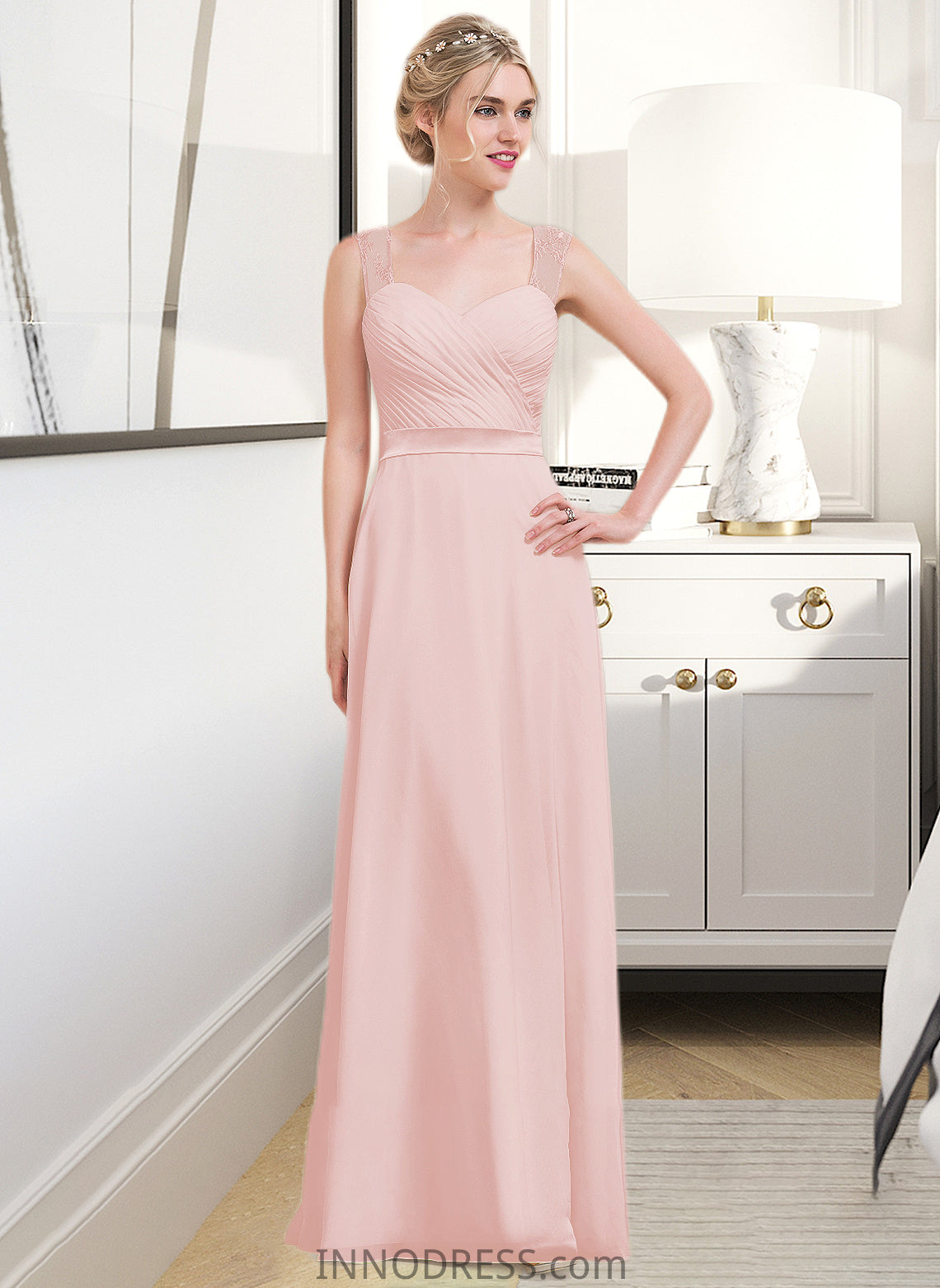 Kadence A-Line/Princess Sweetheart Floor-Length Chiffon Bridesmaid Dress With Ruffle DPP0013239