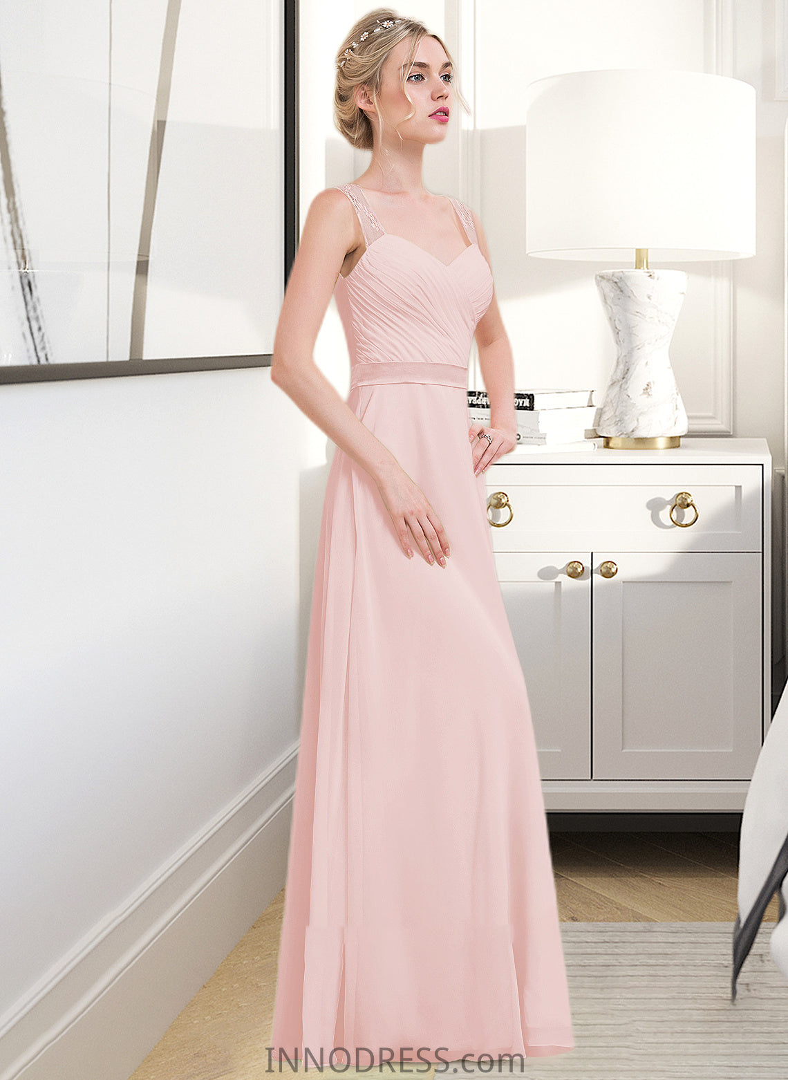 Kadence A-Line/Princess Sweetheart Floor-Length Chiffon Bridesmaid Dress With Ruffle DPP0013239