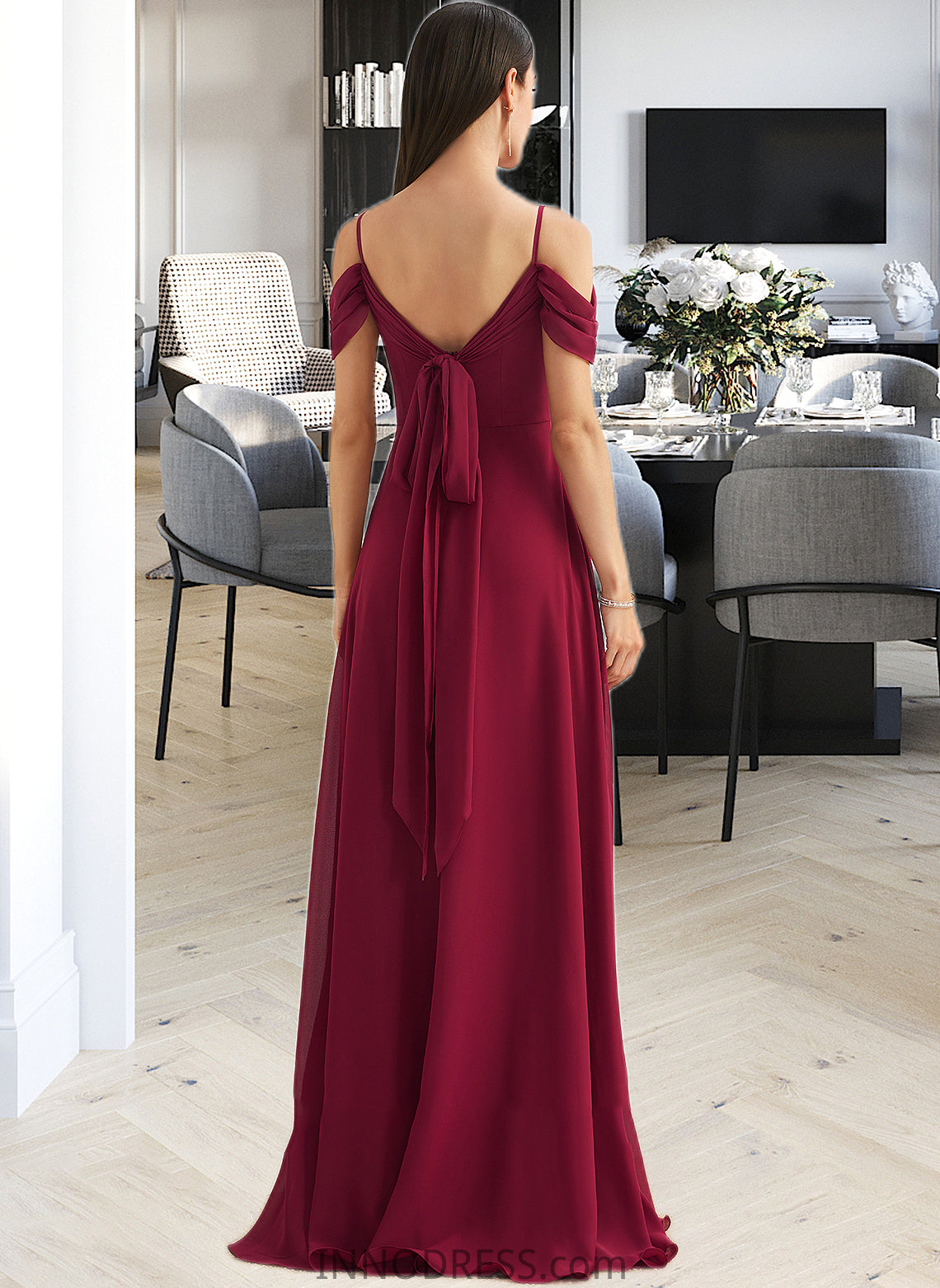 Joy A-Line Square Neckline Floor-Length Bridesmaid Dress With Bow(s) DPP0013242