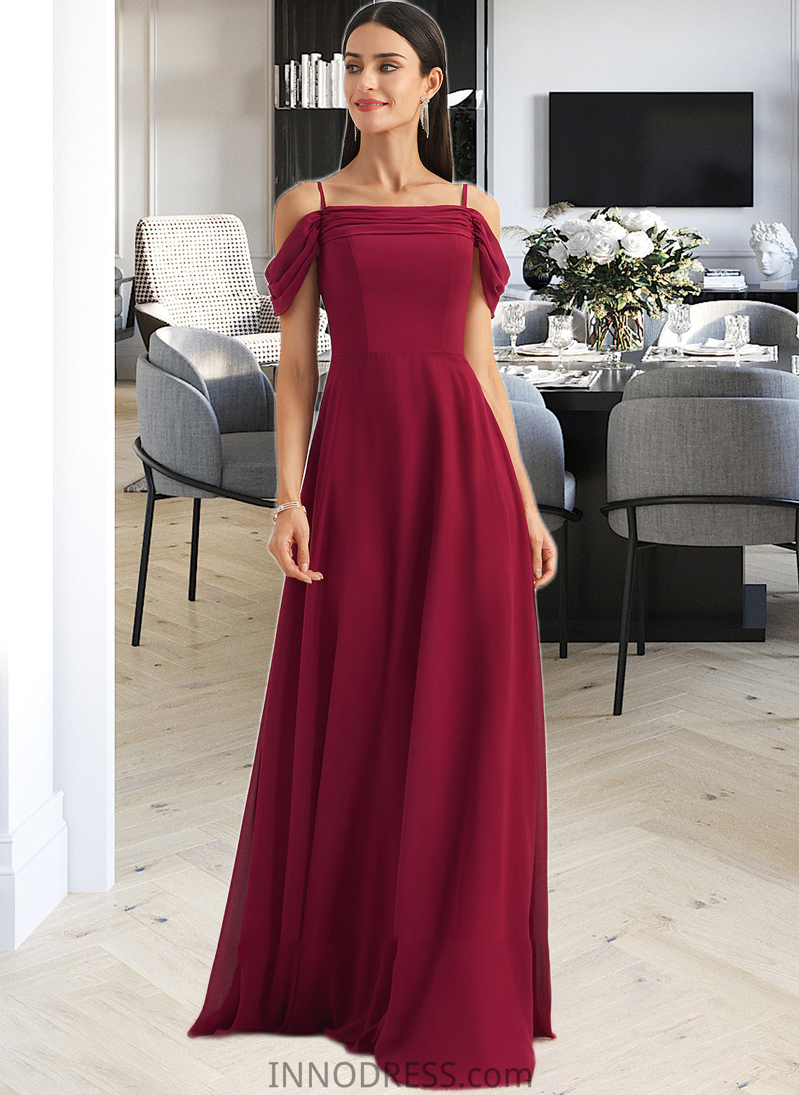 Joy A-Line Square Neckline Floor-Length Bridesmaid Dress With Bow(s) DPP0013242