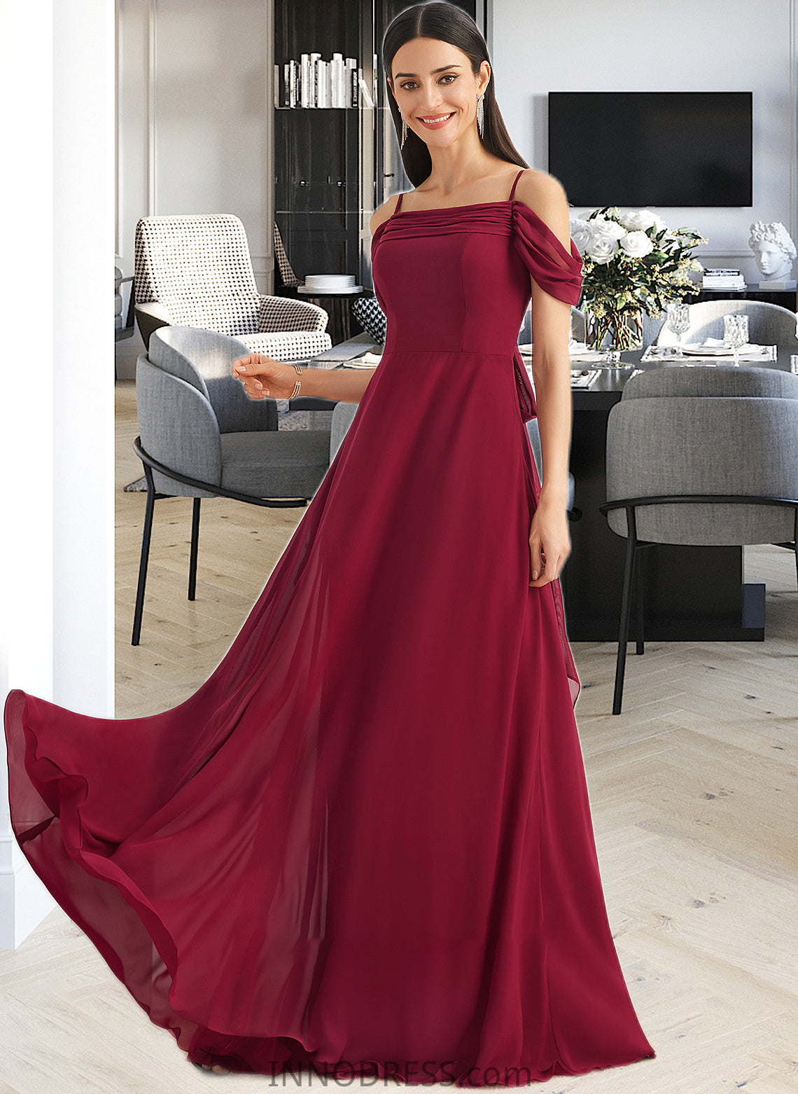 Joy A-Line Square Neckline Floor-Length Bridesmaid Dress With Bow(s) DPP0013242