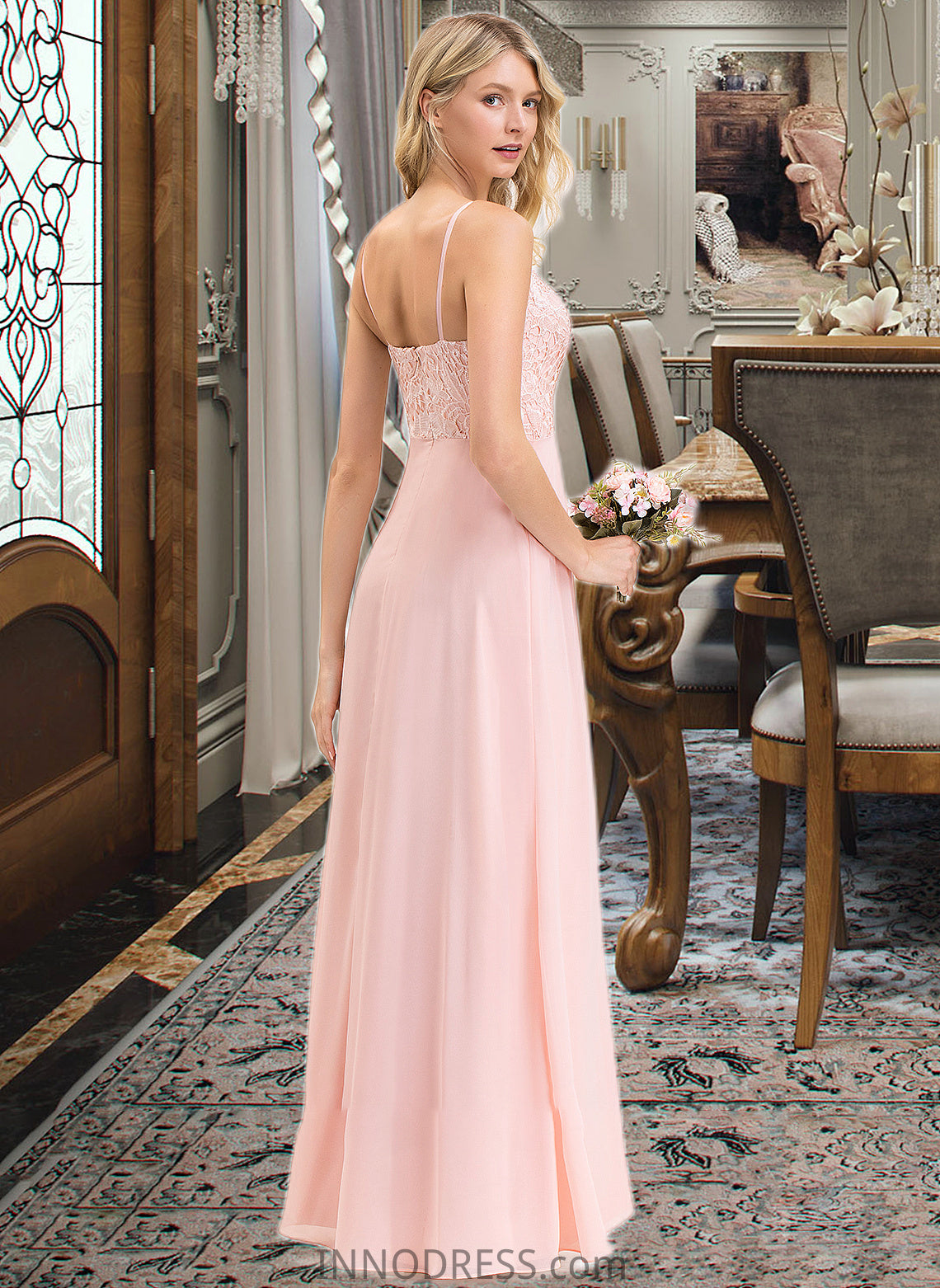 Selina A-Line Sweetheart Floor-Length Chiffon Lace Bridesmaid Dress DPP0013248