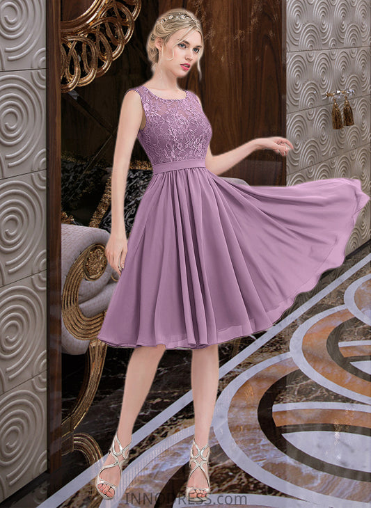 Yaritza A-Line Square Neckline Knee-Length Chiffon Lace Bridesmaid Dress DPP0013252