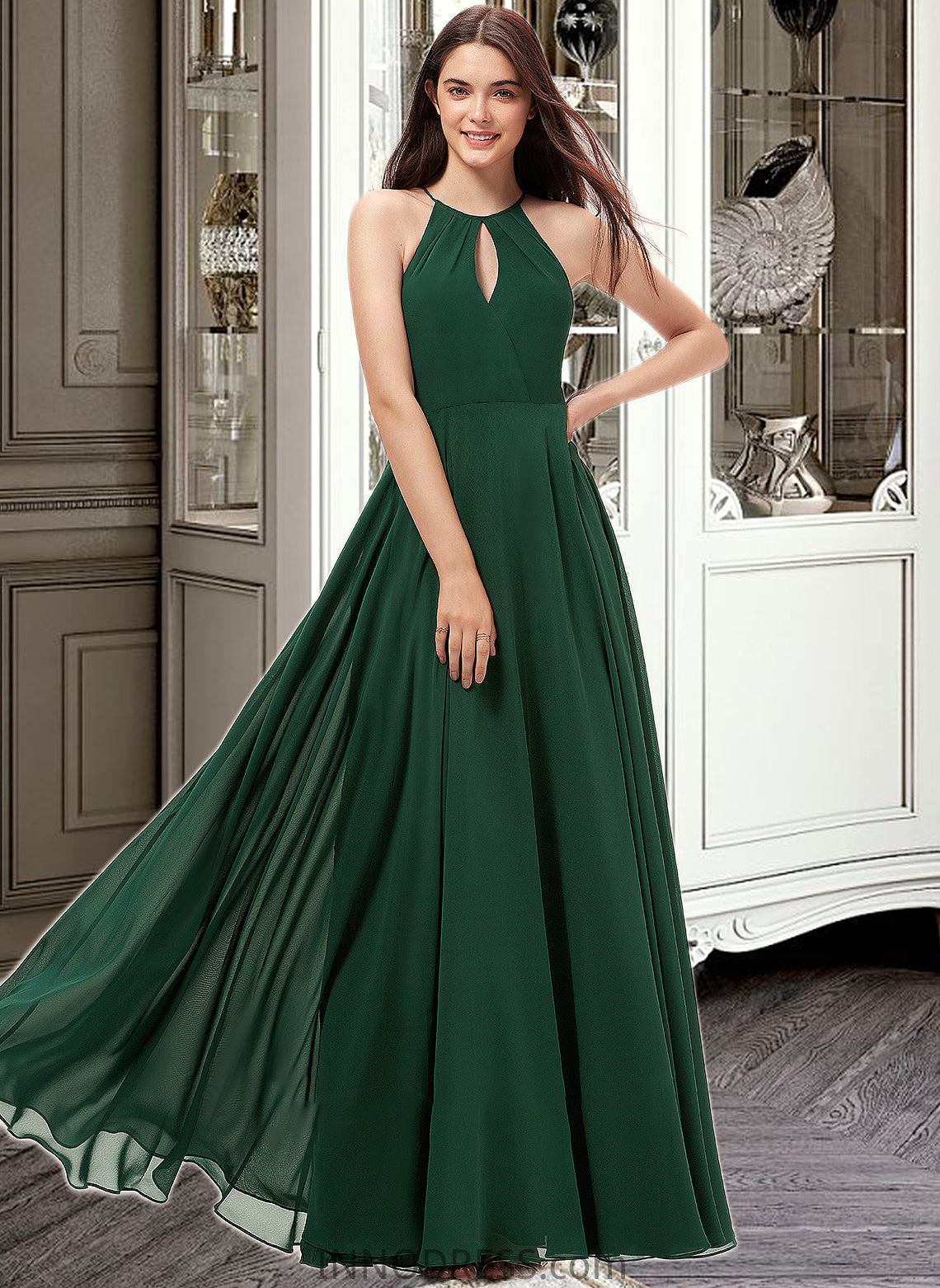 Thalia A-Line Scoop Neck Floor-Length Chiffon Bridesmaid Dress DPP0013257