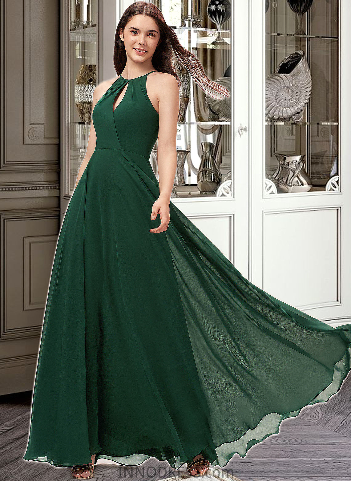 Thalia A-Line Scoop Neck Floor-Length Chiffon Bridesmaid Dress DPP0013257