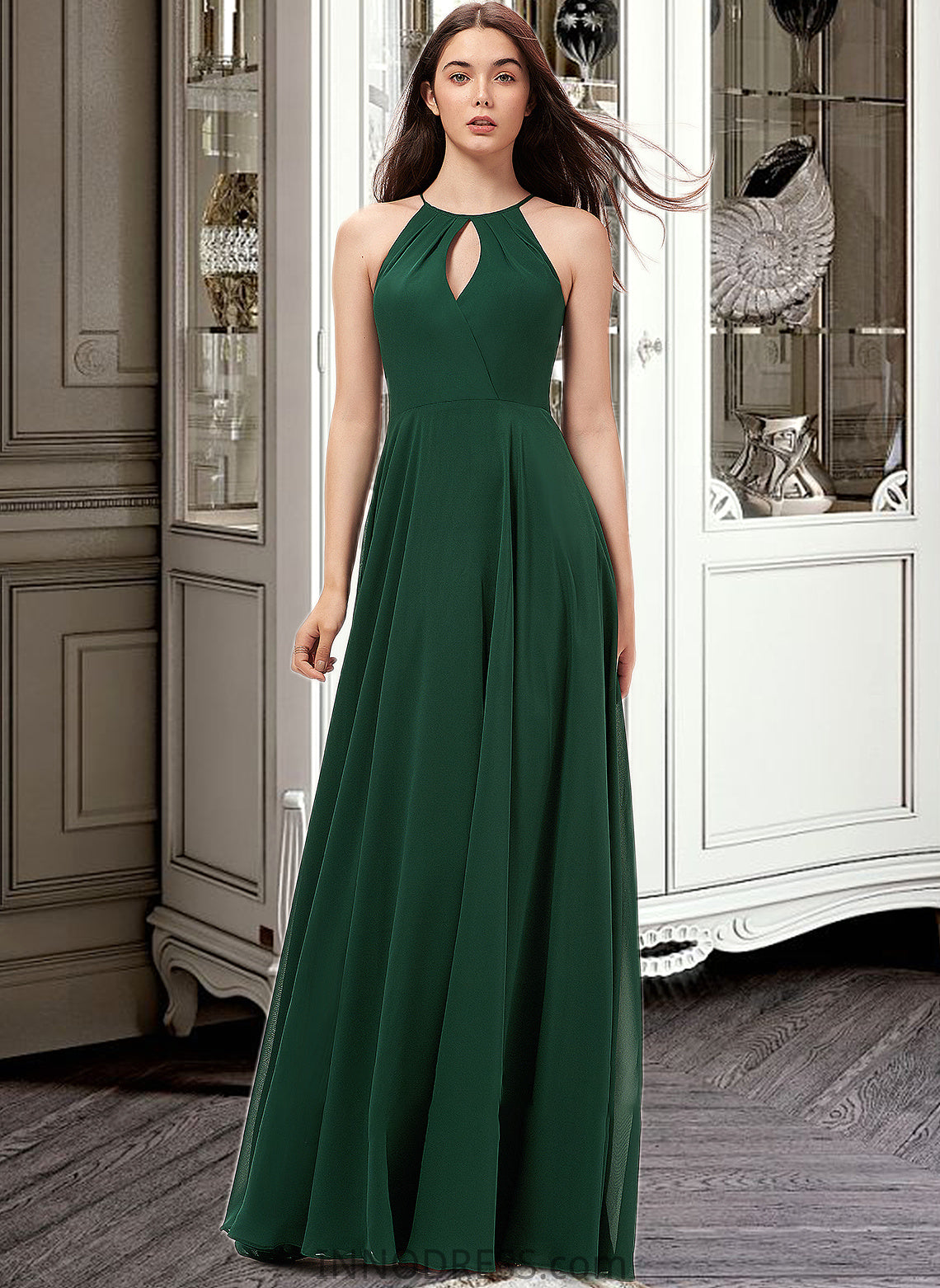 Thalia A-Line Scoop Neck Floor-Length Chiffon Bridesmaid Dress DPP0013257