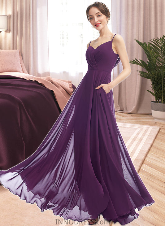 Kaylee A-Line V-neck Floor-Length Bridesmaid Dress With Pockets DPP0013263