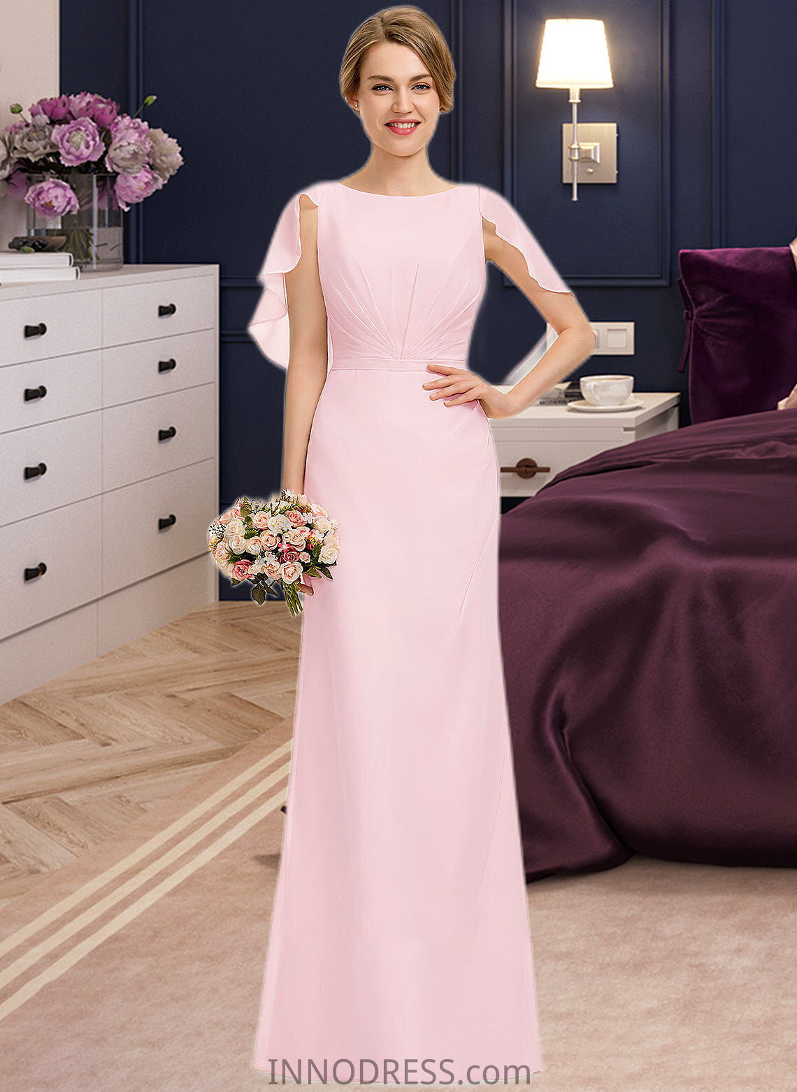 Simone A-Line Scoop Neck Floor-Length Chiffon Bridesmaid Dress With Cascading Ruffles DPP0013269