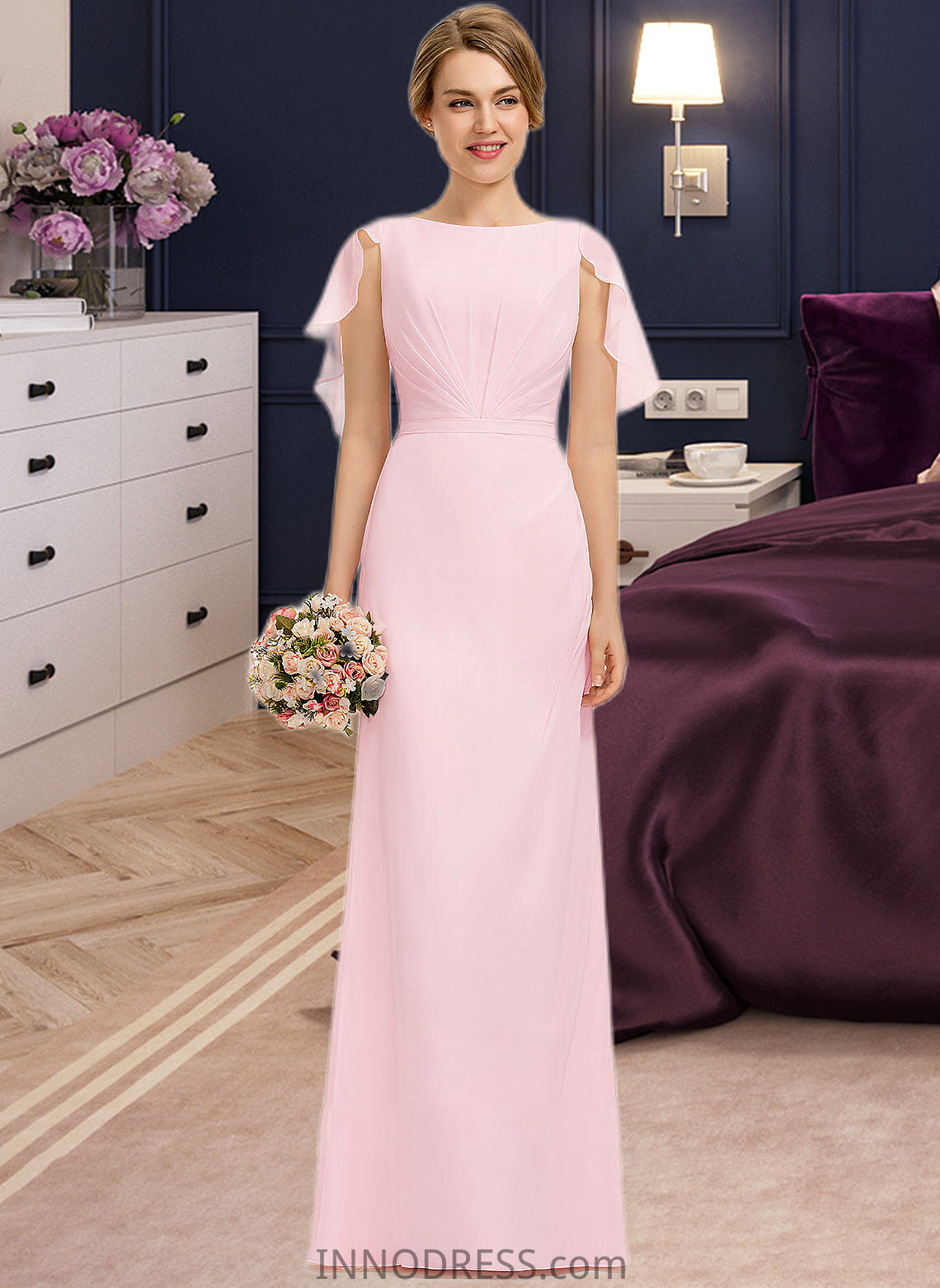 Simone A-Line Scoop Neck Floor-Length Chiffon Bridesmaid Dress With Cascading Ruffles DPP0013269