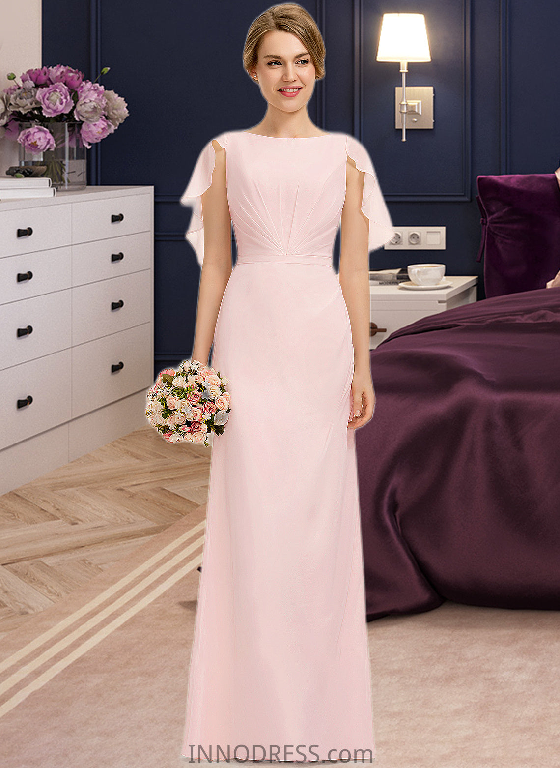 Simone A-Line Scoop Neck Floor-Length Chiffon Bridesmaid Dress With Cascading Ruffles DPP0013269