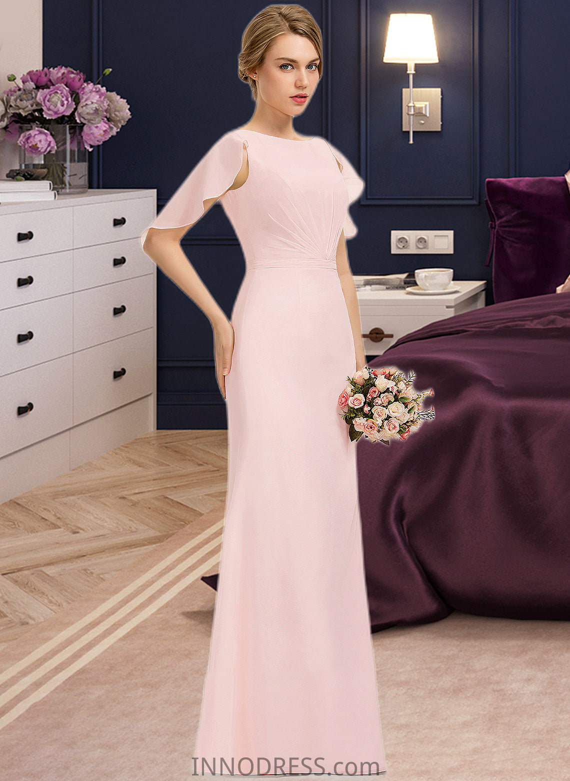 Simone A-Line Scoop Neck Floor-Length Chiffon Bridesmaid Dress With Cascading Ruffles DPP0013269