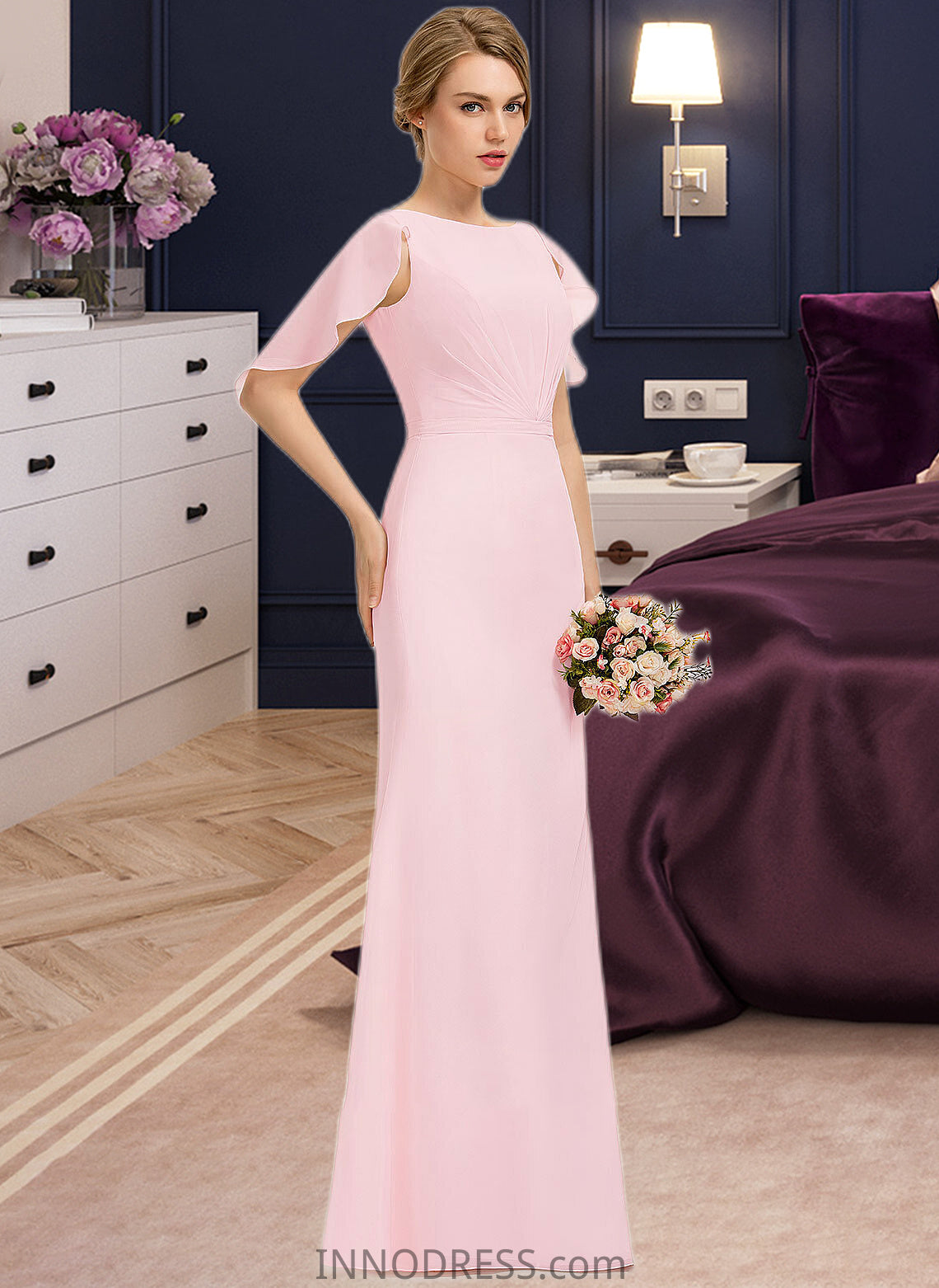 Simone A-Line Scoop Neck Floor-Length Chiffon Bridesmaid Dress With Cascading Ruffles DPP0013269