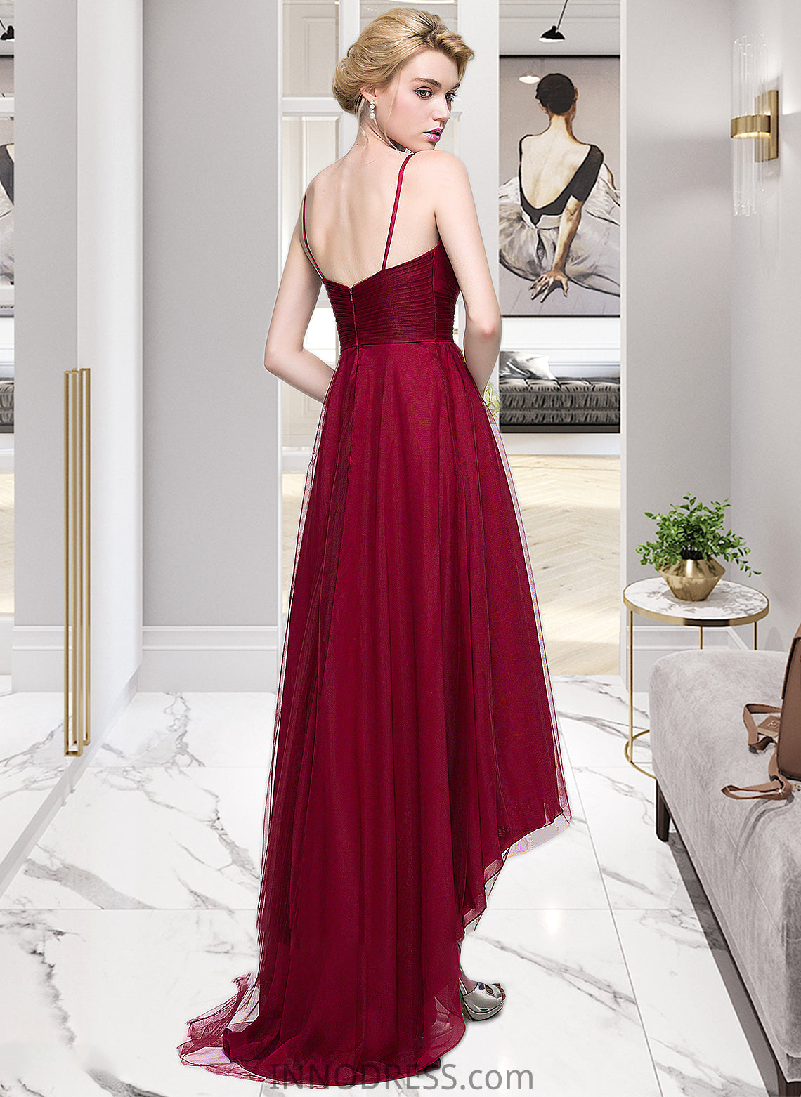 Isabelle A-Line V-neck Asymmetrical Tulle Bridesmaid Dress DPP0013270