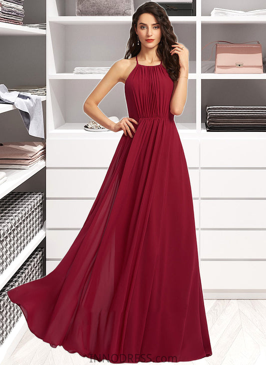 Natasha A-Line Scoop Neck Floor-Length Bridesmaid Dress With Ruffle DPP0013277