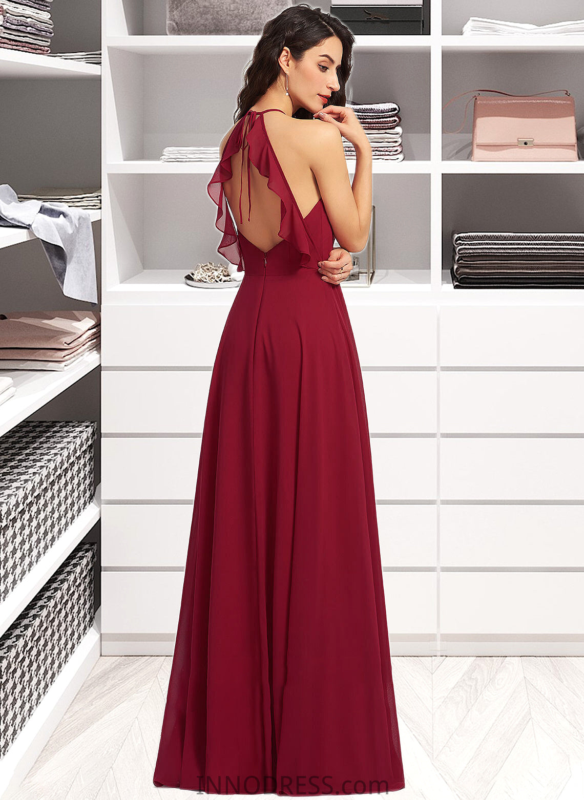 Natasha A-Line Scoop Neck Floor-Length Bridesmaid Dress With Ruffle DPP0013277