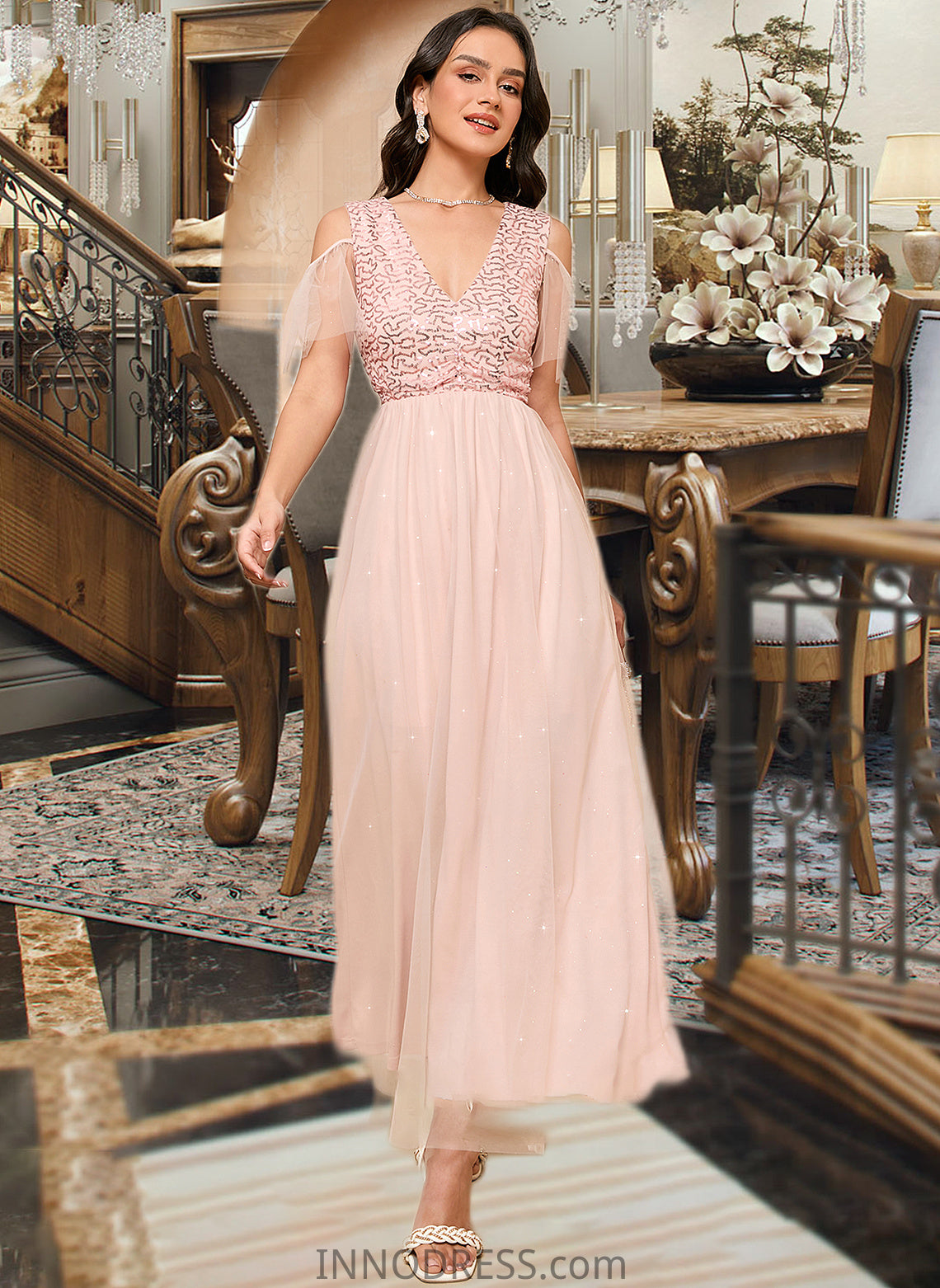 Alissa A-LineV-neckAnkle-LengthBridesmaidDress#273662 DPP0013281