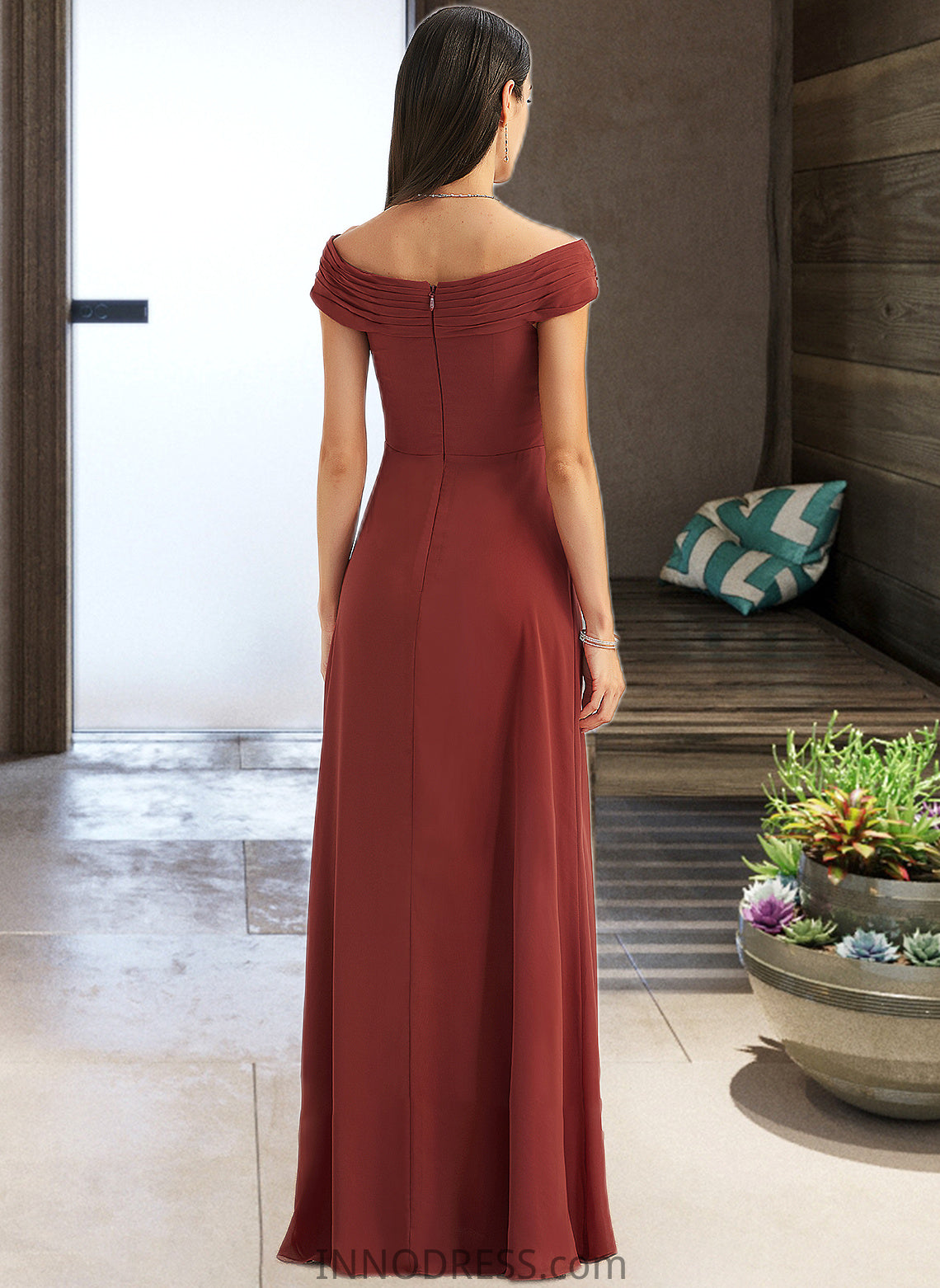 Alina Sheath/Column Off-the-Shoulder Floor-Length Bridesmaid Dress With Ruffle DPP0013284