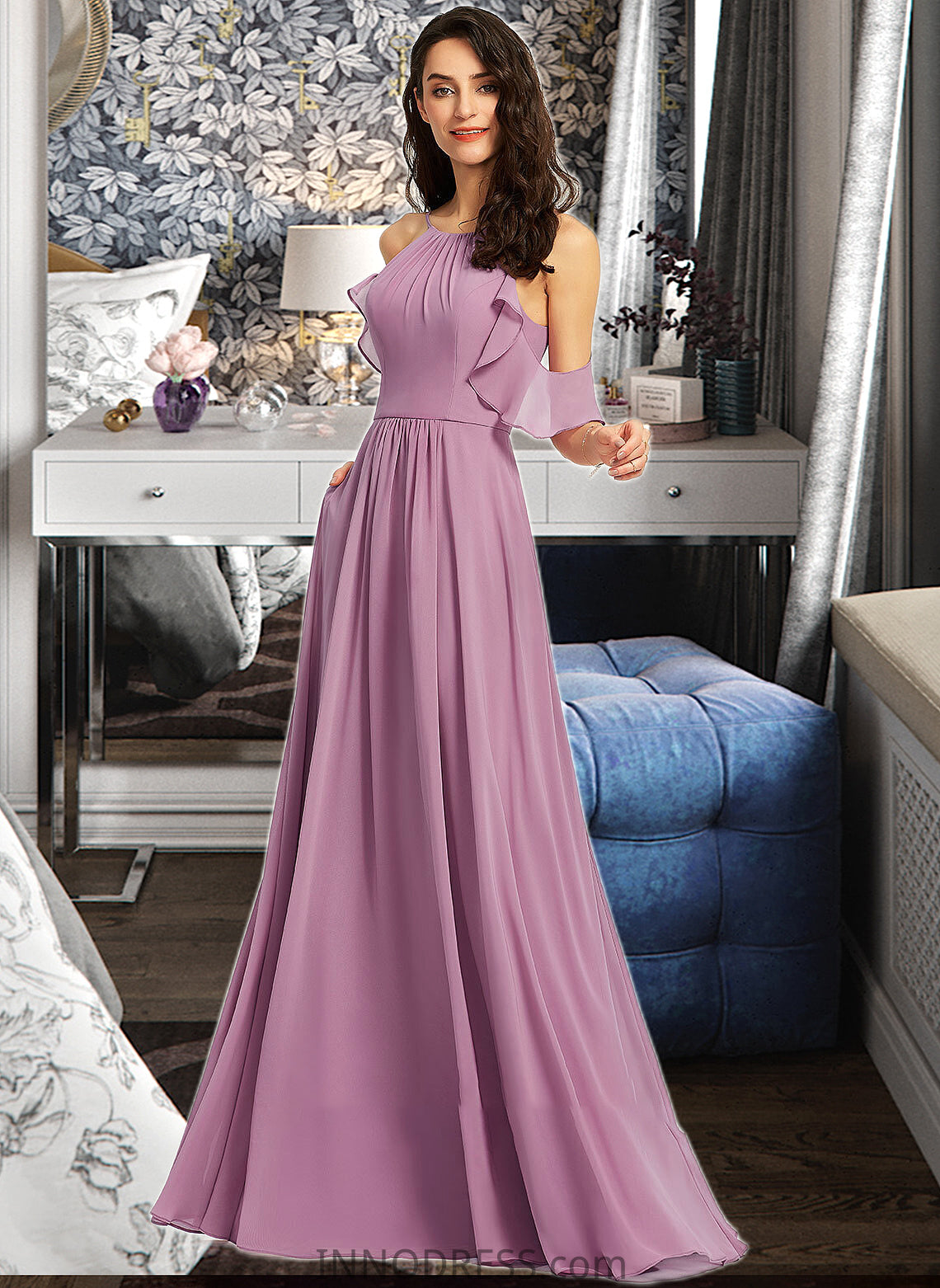 Zoe A-Line Scoop Neck Floor-Length Bridesmaid Dress With Pockets DPP0013287