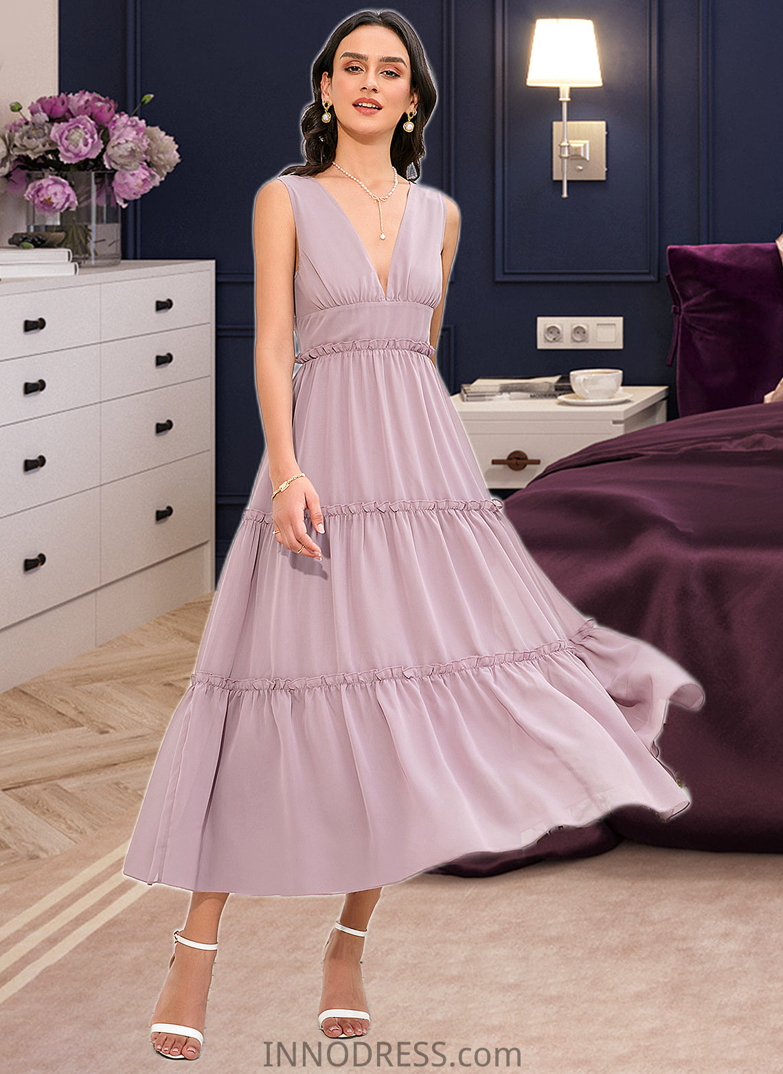 Harley A-LineV-neckTea-LengthBridesmaidDress#273655 DPP0013290