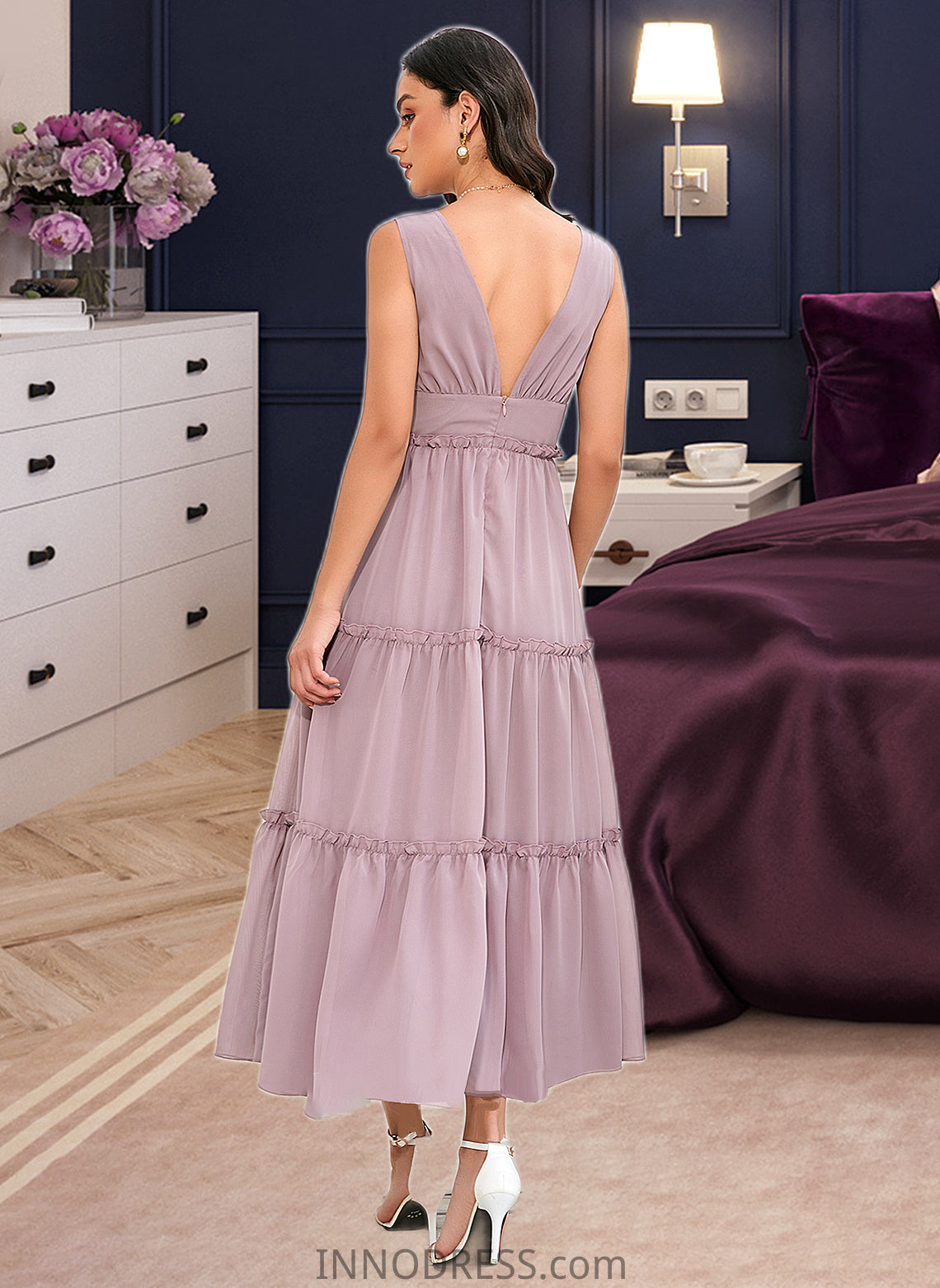 Harley A-LineV-neckTea-LengthBridesmaidDress#273655 DPP0013290